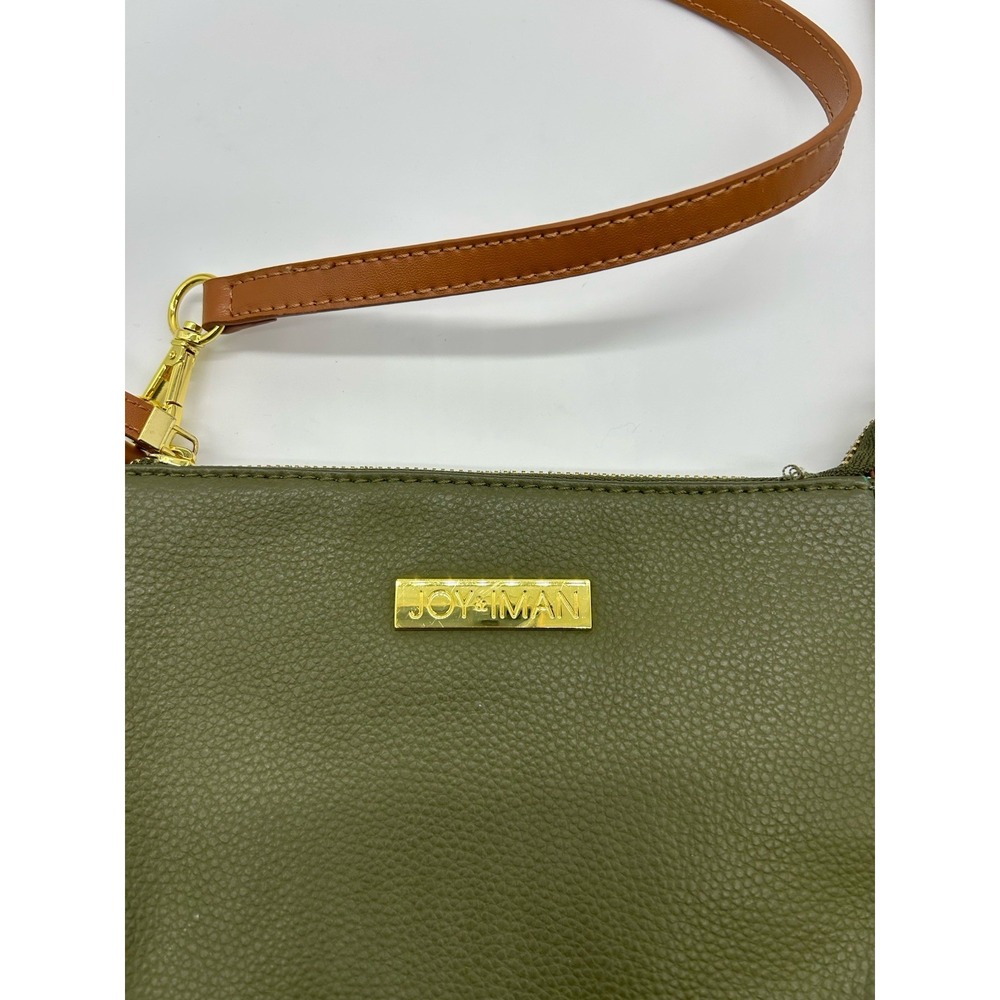 JOY & IMAN Leather Crossbody Purse Bag‎ Green Tan Small Removable Strap - Picture 2 of 7